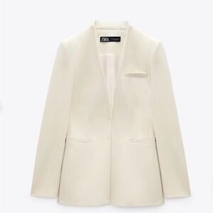 ZARA ecru long blazer with inverted collar